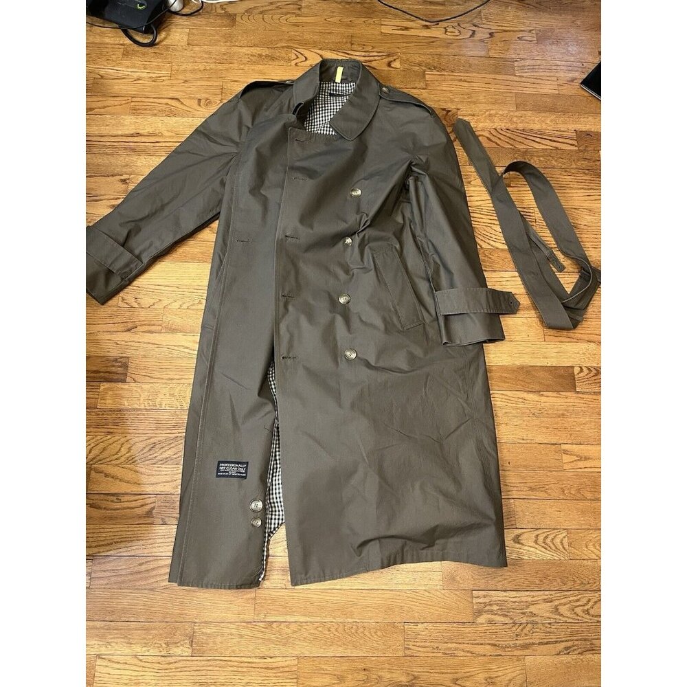 Vintage Brooks Brothers Coat Mens OS Green Khaki Trench No Lining/Chipped Button